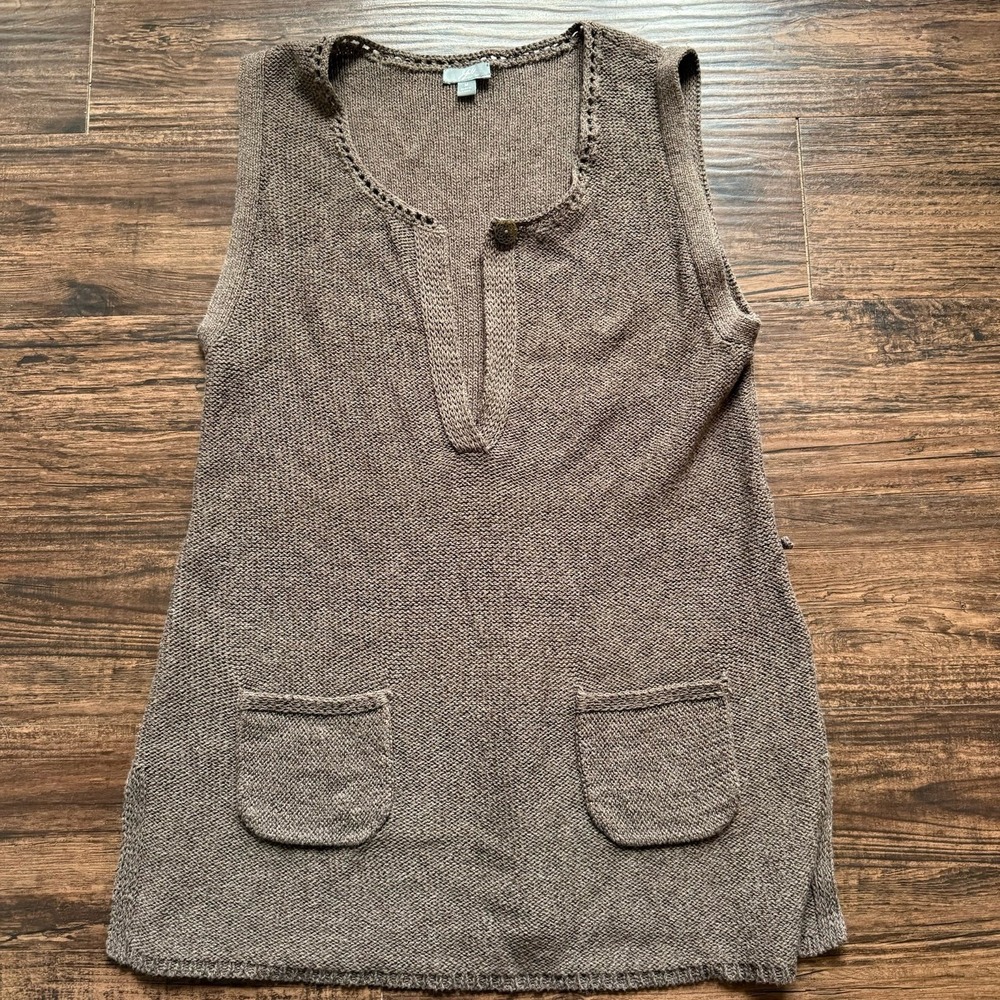 Jill Women's Medium Brown Knit Tunic Vest Cotton Linen Blend Sleeveless